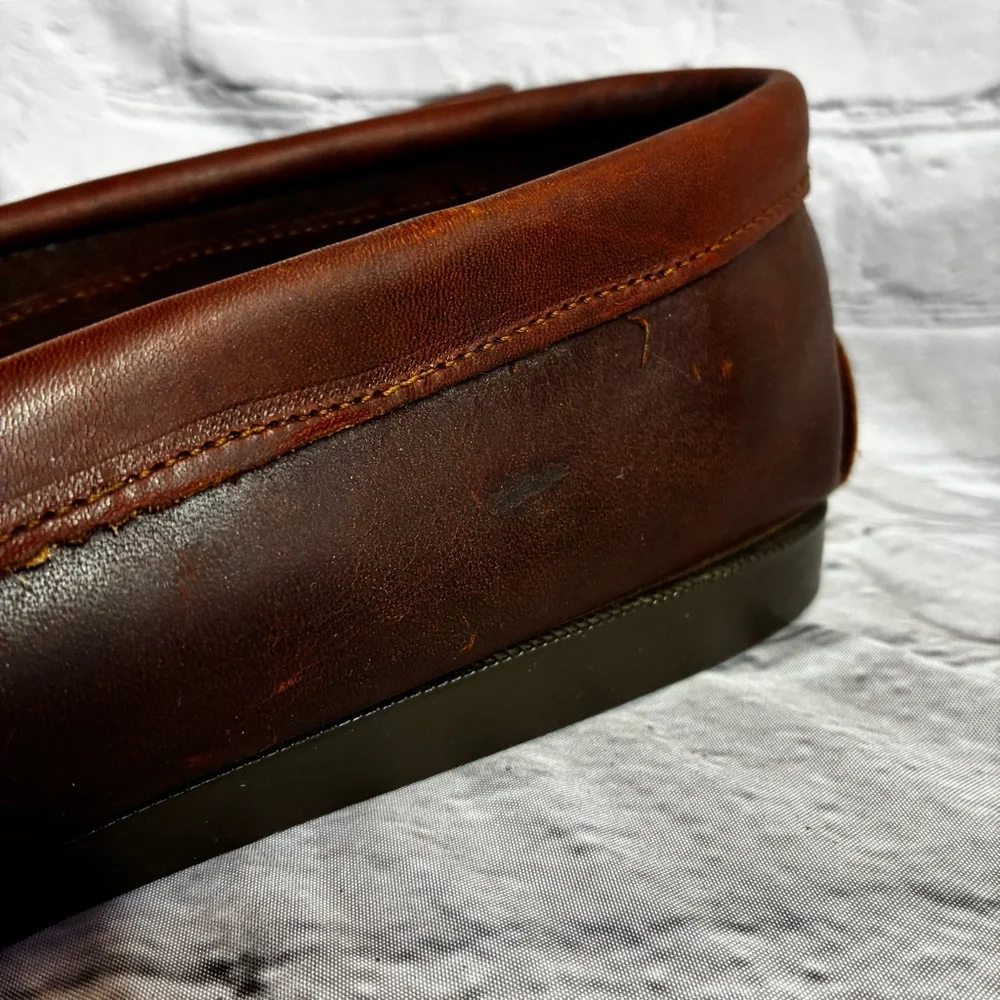 G.H. Bass & Co‎ Vintage Brown Leather Fringe Deck Moccasins Loafers Sz 10.5 READ